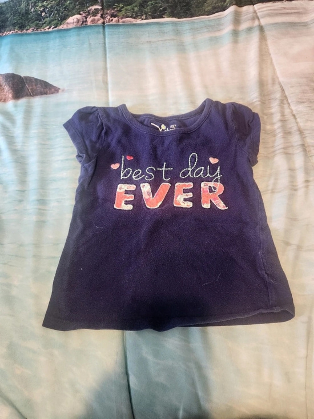 Jumping Beans Girls 2T Blue 100% Cotton Graphic Heart Crew Neck T-Shirt